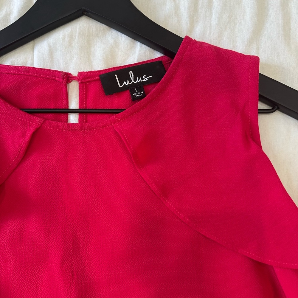Lulu's Vibrant Pink Cold Shoulder Blouse - Picture 2 of 7